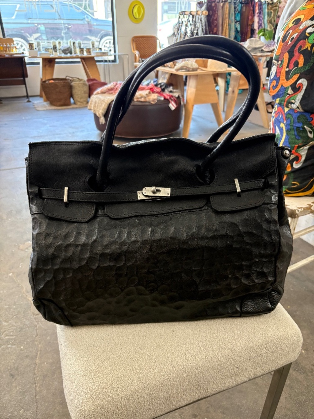 Campomaggi Larice Shopping Embossed Leather Bag in Black